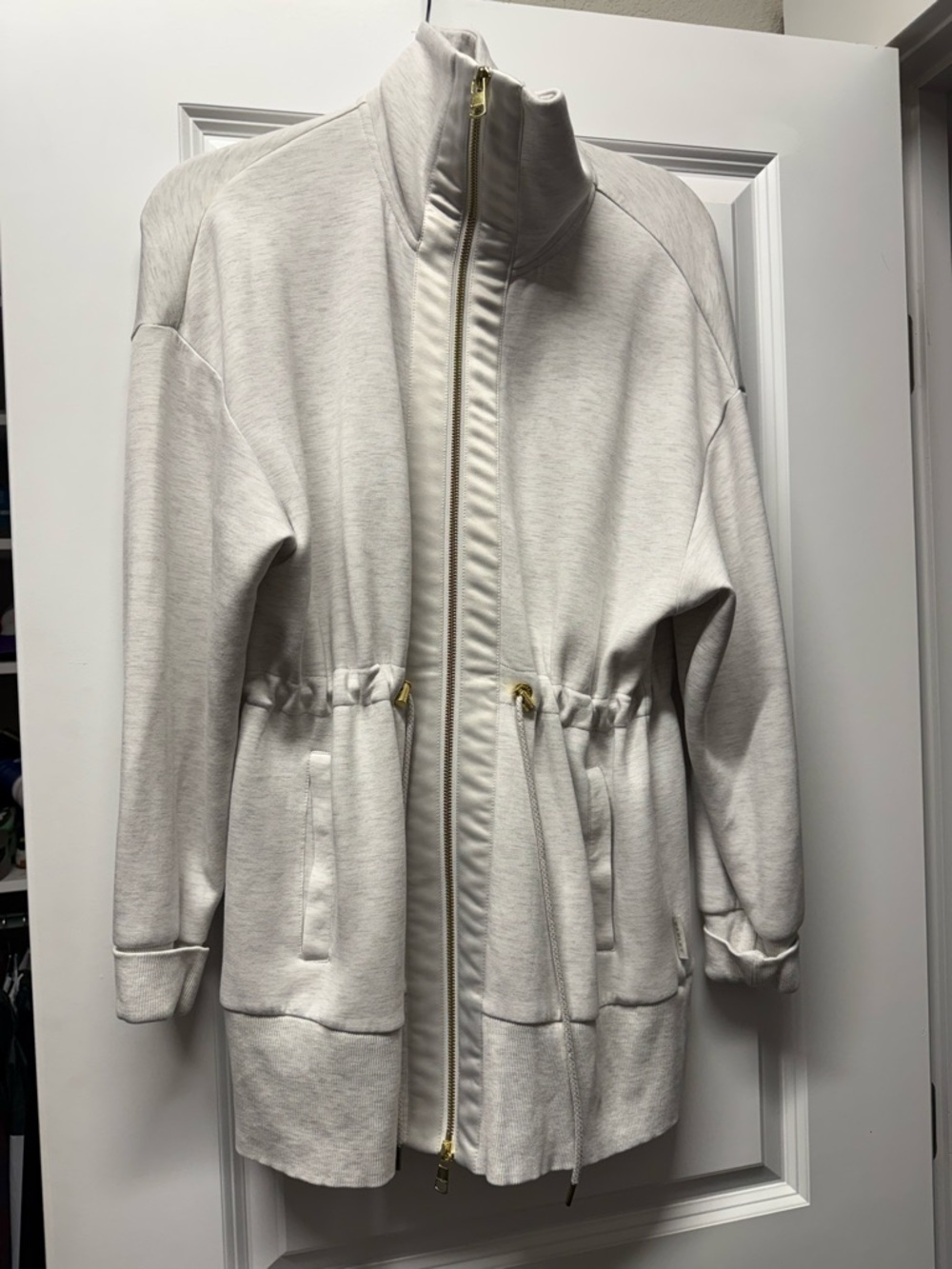 Varley Light Cream Drawstring Waist Zip-Front Jacket